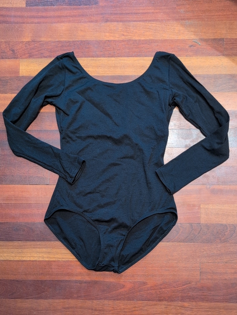 Capezio Black Long Sleeve Scoop Neck Leotard Bodysuit